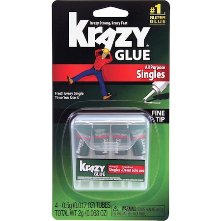 Instant Krazy Glue, Single-use Tubes, .5g, 4/PK 12PK